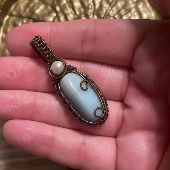 Jewelry - Copper Wrapped Stone and Pearl Pendant